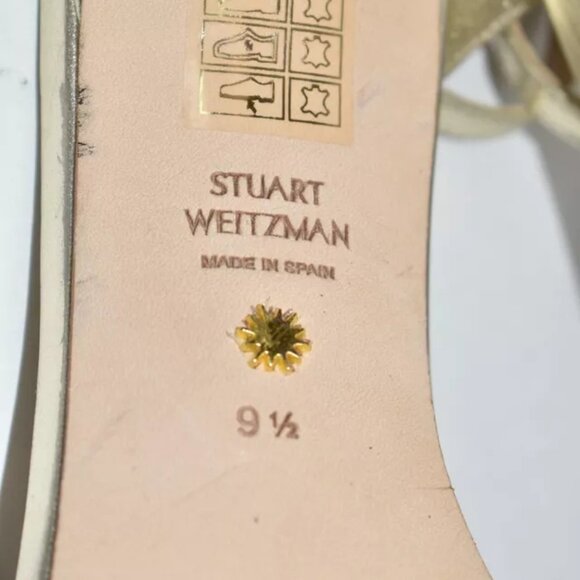 $450 Stuart Weitzman Barelynude 4.5" Platino gold LEATHER NUDIST 9.5 (PB15) - Picture 7 of 7